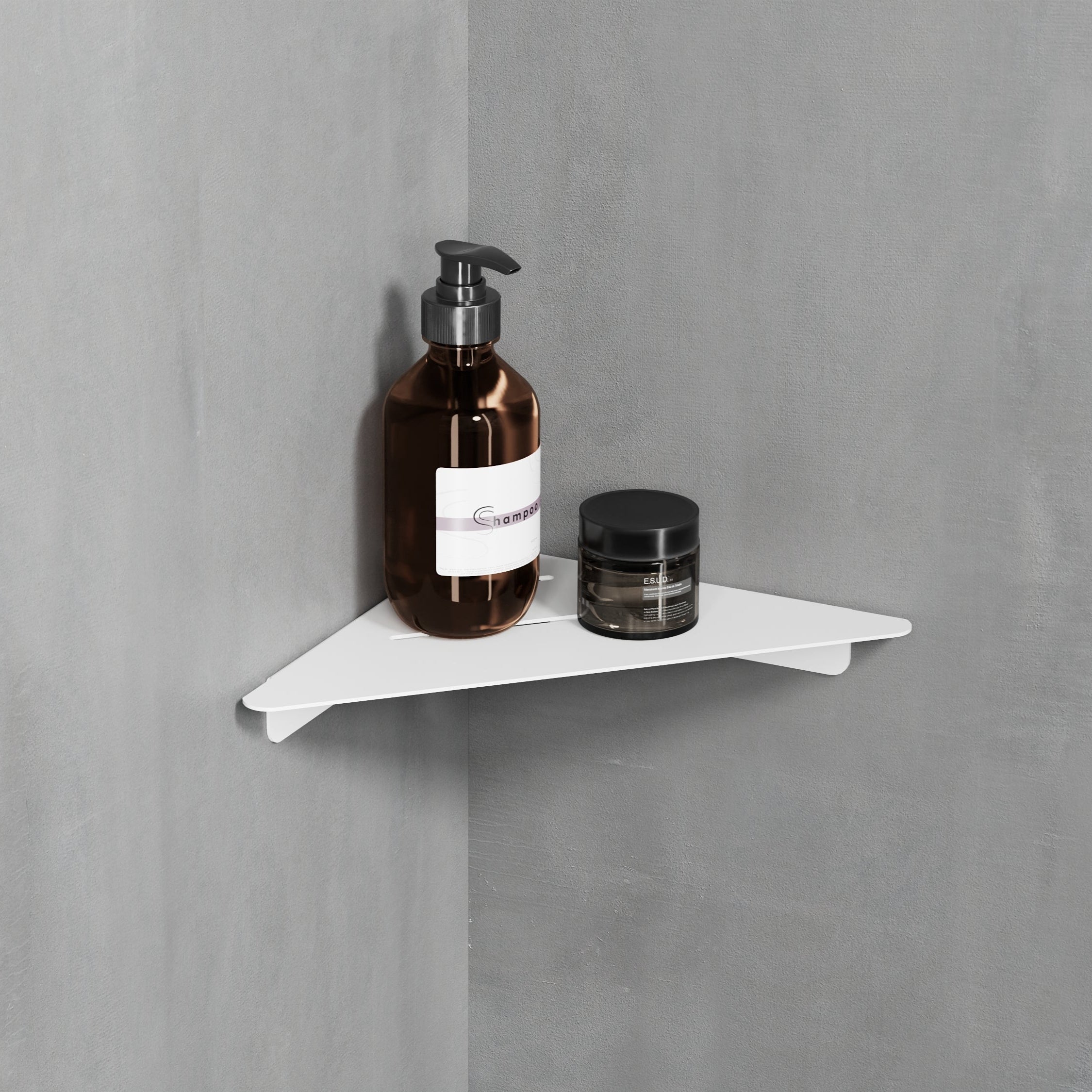 white matte steel corner shelf