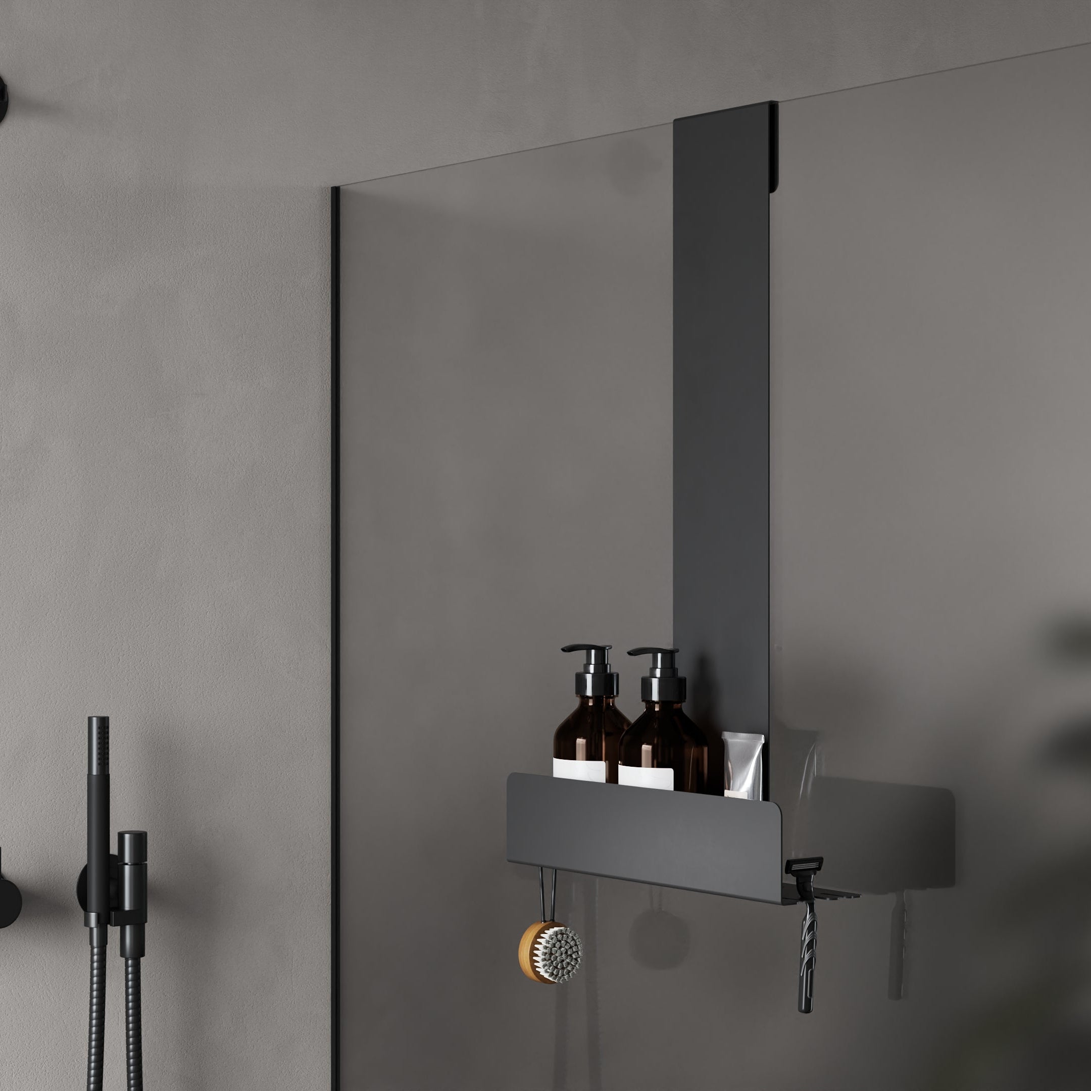 hanging shower cabin shelf black