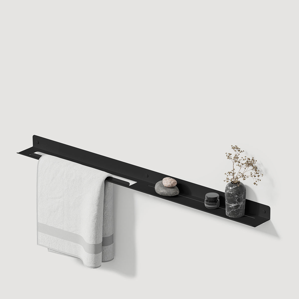 long metal shelf with towel rack plain