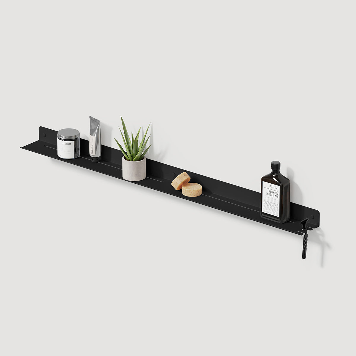 black Shower Shelf With Right Hook