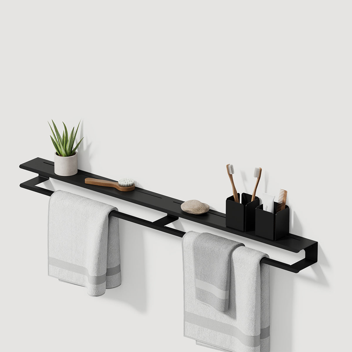 Layer 1000mm shelf with towel hanger in black