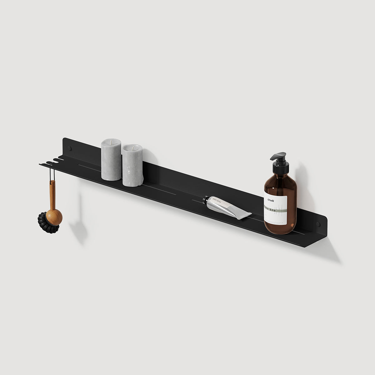 plain black bath shelf with hook