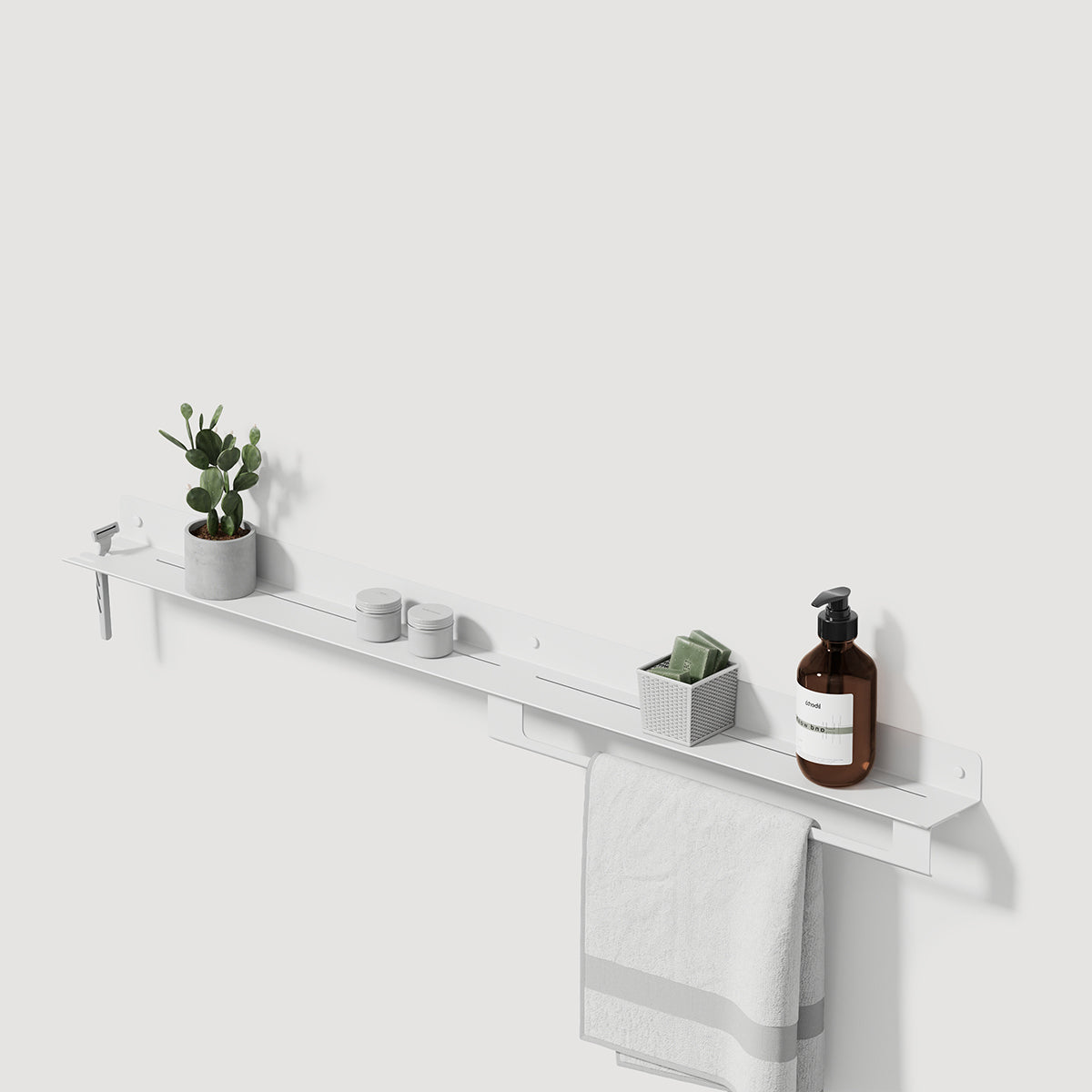 bathroom shelf with towel holder