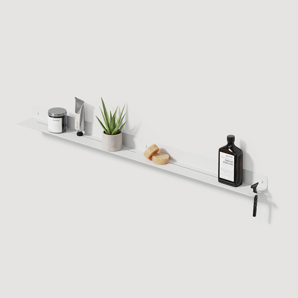 white matte Shower Shelf With Right Hook