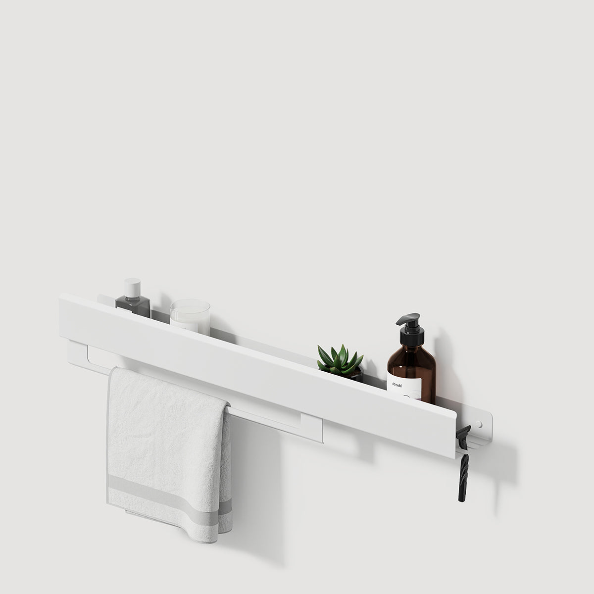 white steel towel holder with shelf loft