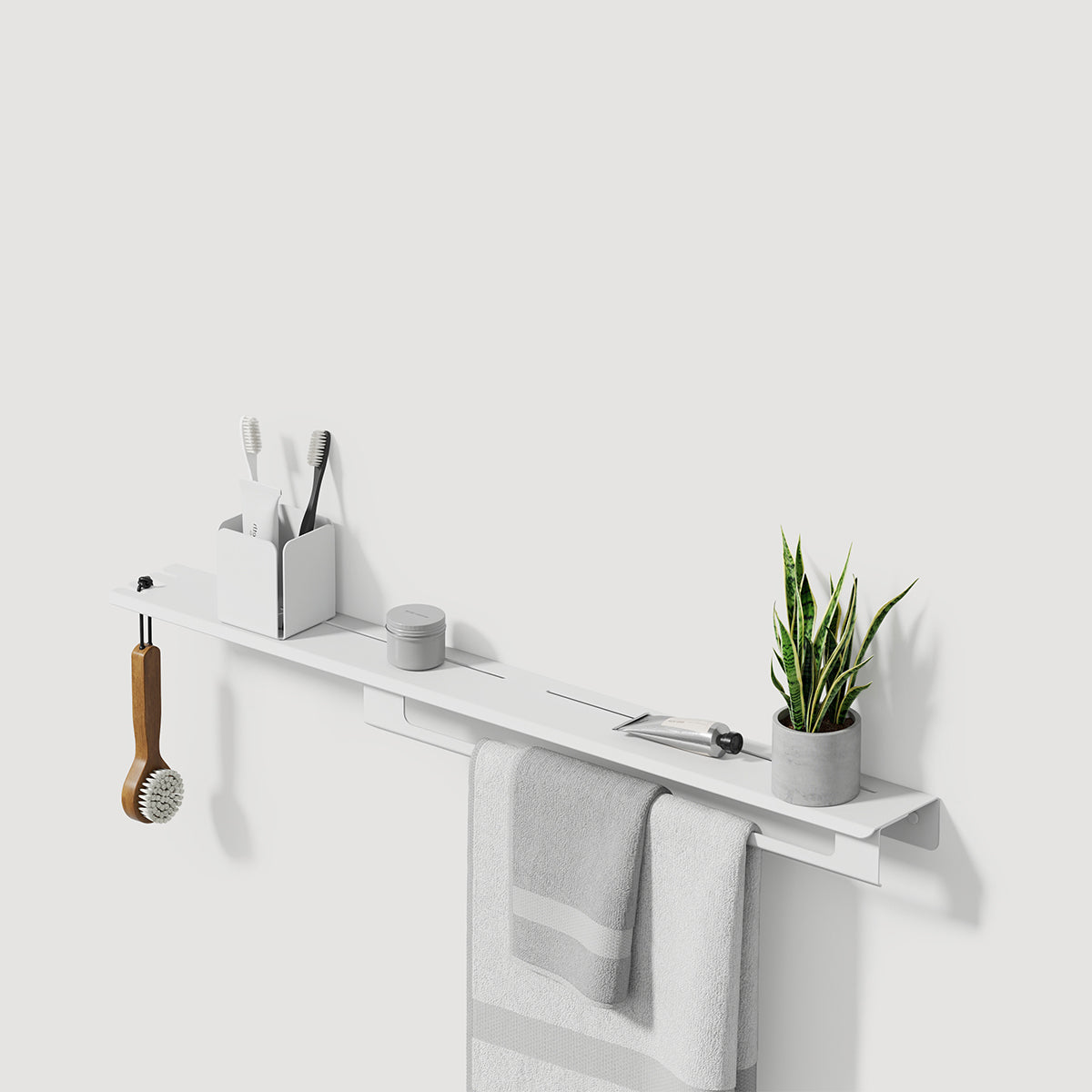 white bathroom shelf